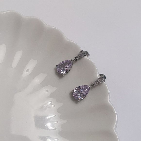 925 Sterling Silver Elegant Lab Diamonds Water Drop Earrings - Picture 9 of 14